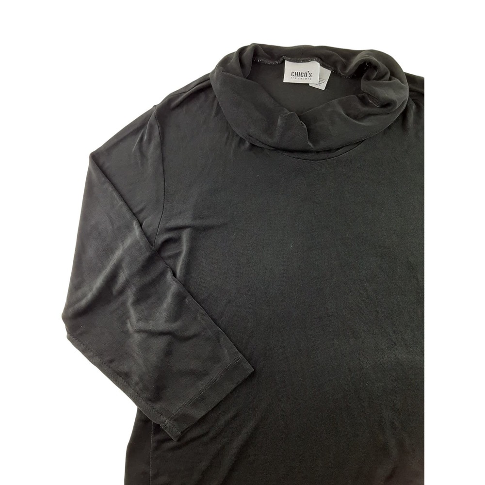 Vintage Chicos Travelers Women's Black Slinky Knit Cowl Neck 3/4 Sleeve Top XL 3 - Picture 2 of 10